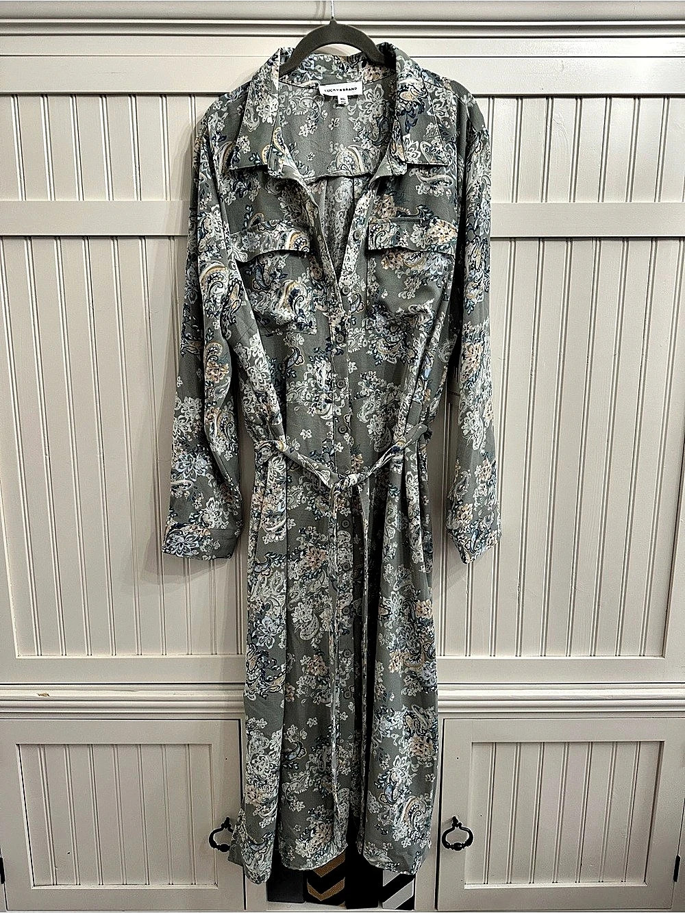 Lucky Brand Paisley Maxi Dress in Gray & Blue XXL NWT
